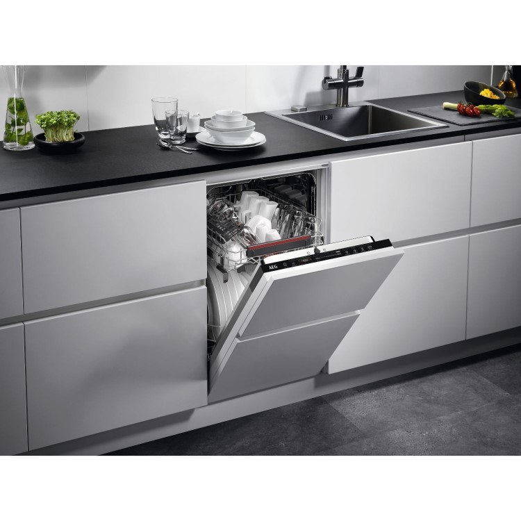 AEG Series 7000 GlassCare Integrated Slimline Dishwasher - D-Rated Black Control Panel