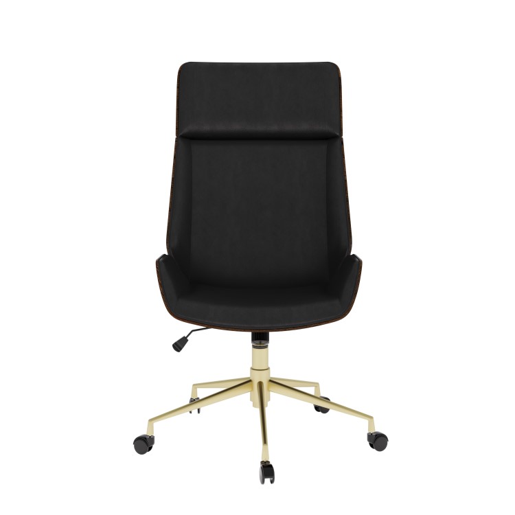 Black Faux Leather and Walnut Swivel Office Chair - Forest