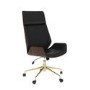 Black Faux Leather and Walnut Swivel Office Chair - Forest