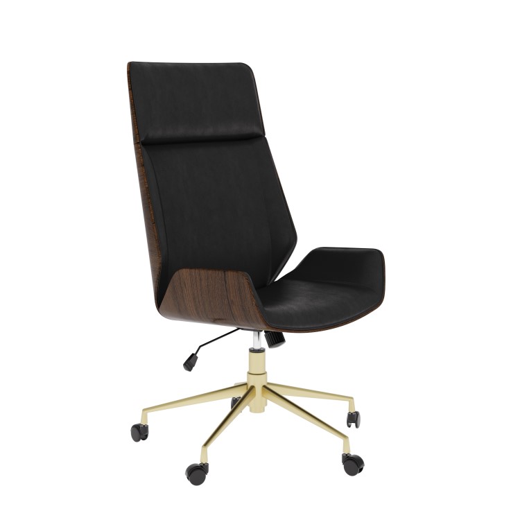 Black Faux Leather and Walnut Swivel Office Chair - Forest