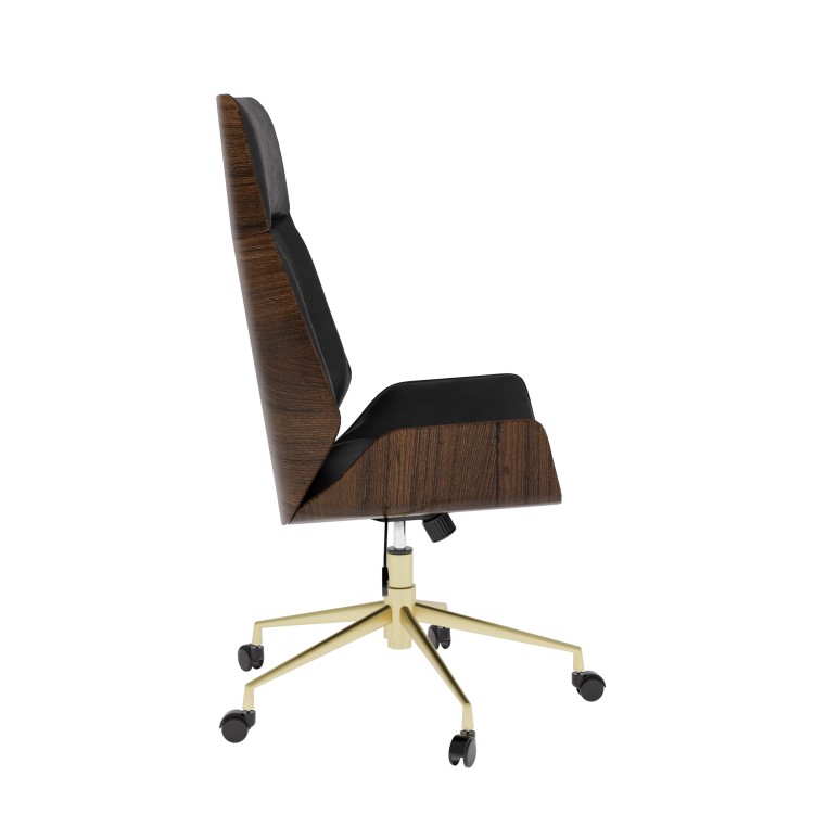 Black Faux Leather and Walnut Swivel Office Chair - Forest