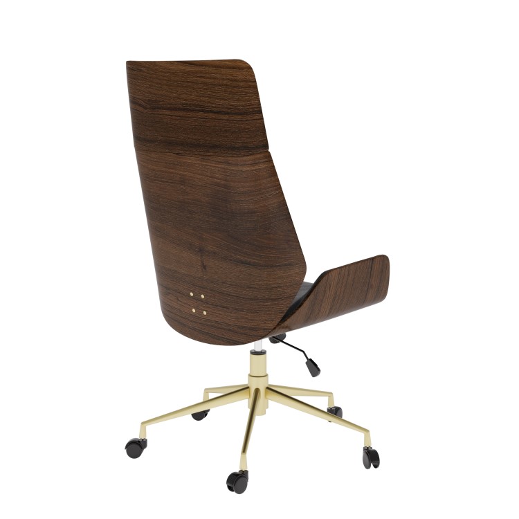 Black Faux Leather and Walnut Swivel Office Chair - Forest