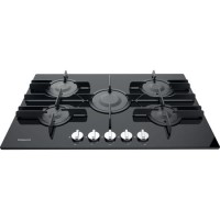 Hotpoint 75cm 5 Burner Gas on Glass Hob with Vertical Flame - Black