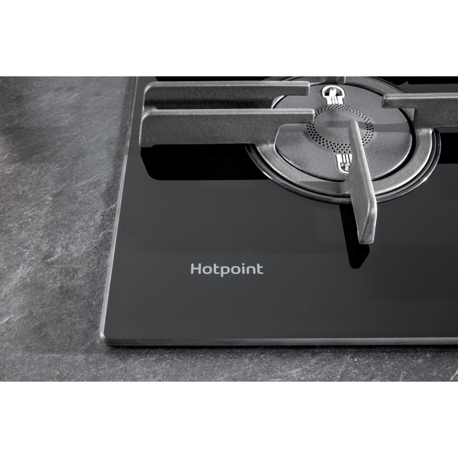 Hotpoint 75cm 5 Burner Gas on Glass Gas Hob with Vertical Flame Black