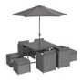 8 Seater Dark Grey Rattan Cube Garden Dining Set - Parasol Included - Fortrose