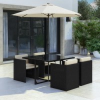 Black Rattan Cube Garden Dining Set - 4 Seater - Parasol Included - Fortrose