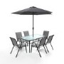 6 Seater Grey Metal Stackable Garden Dining Set with Free Parasol and Base - Fortrose