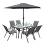 GRADE A1 - 6 Seater Grey Metal Stackable Garden Dining Set with Free Parasol and Base - Fortrose