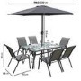 6 Seater Grey Metal Stackable Garden Dining Set with Free Parasol and Base - Fortrose