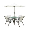Brown Metal and Cream 4 Seater Garden  Dining Set - Parasol Included
