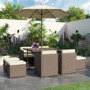 8 Seater Brown Rattan Cube Garden Dining Set - Parasol Included - Fortrose