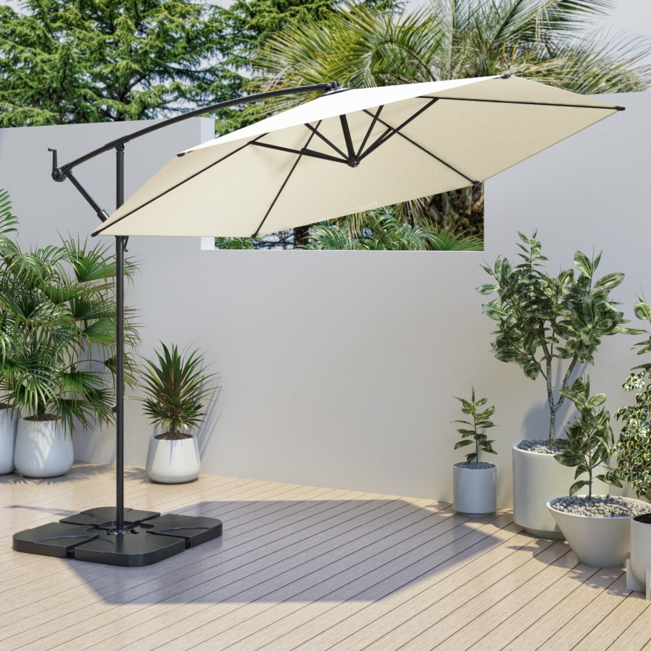 Large 3x3m Cantilever Garden Parasol Base & Cover Included Cream BuyItDirect.ie
