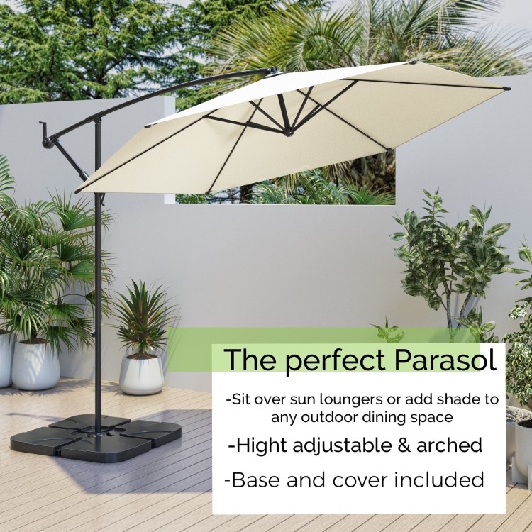 3x3m Cream Cantilever Parasol with Base and Cover Included  - Fortrose