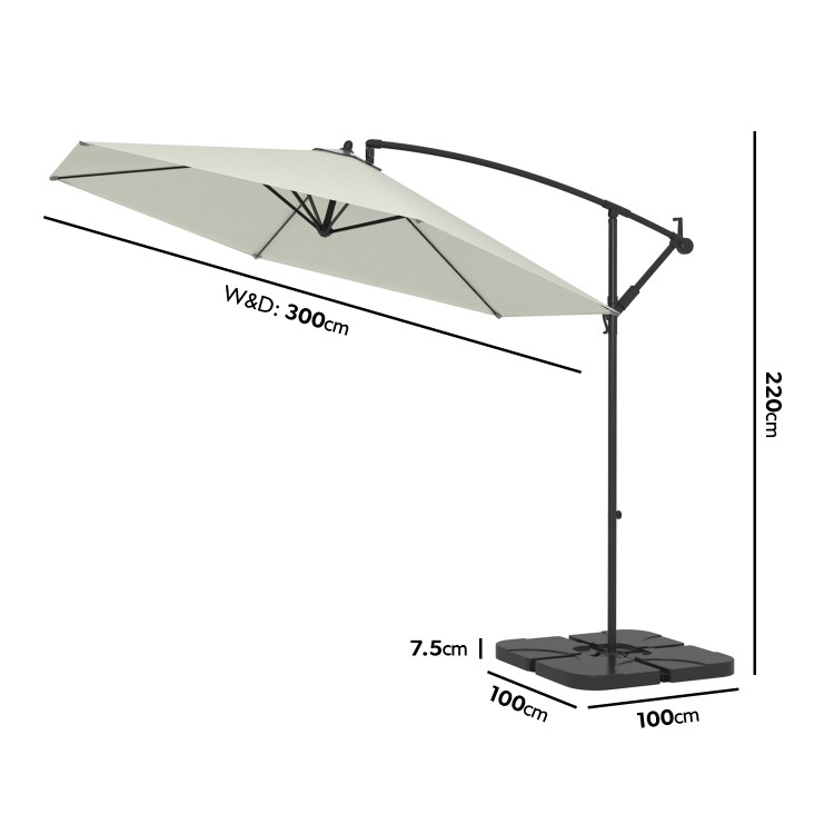 GRADE A1 - Large 3x3m Cantilever Garden Parasol - Base & Cover Included - Grey
