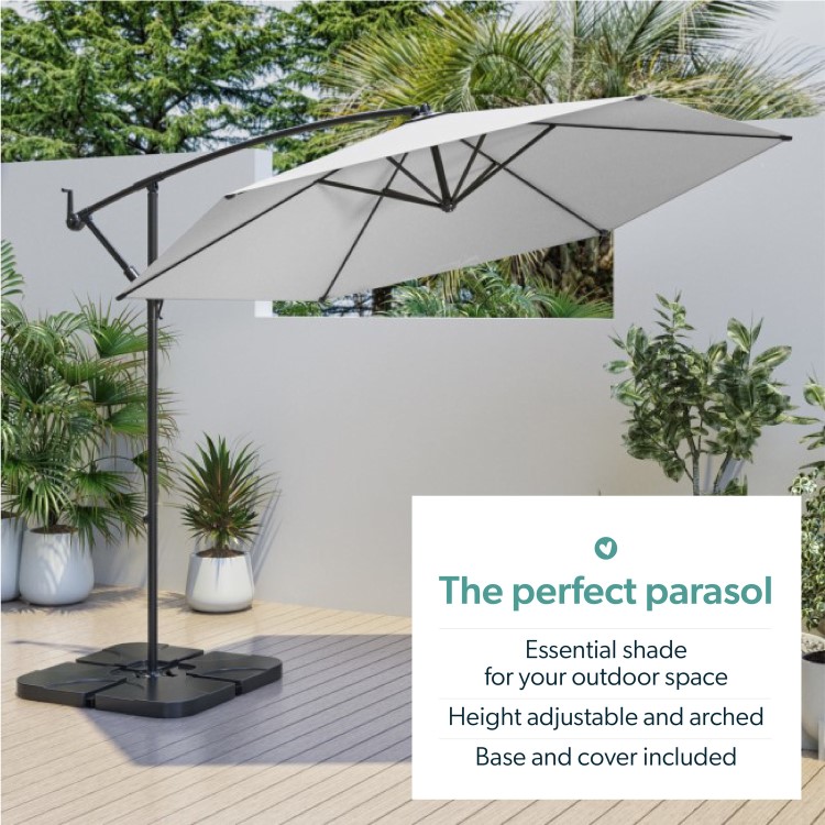 GRADE A1 - Large 3x3m Cantilever Garden Parasol - Base & Cover Included - Grey