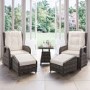 Brown Rattan Reclining Garden Sun Lounger Set with Table and Footstools - Aspen