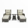 Brown Rattan Reclining Garden Sun Lounger Set with Table and Footstools - Aspen