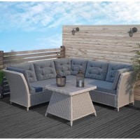 GRADE A1 - Aspen Grey Rattan Garden Furniture - Corner Sofa Table & Cushions Included