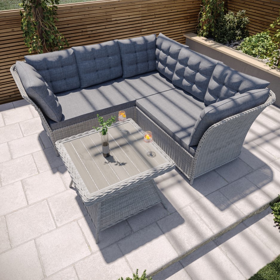 Grey Rattan Garden Furniture Set - Corner Sofa & Table - Aspen