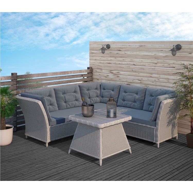 GRADE A1 - Aspen Grey Rattan Garden Furniture - Corner Sofa Table & Cushions Included