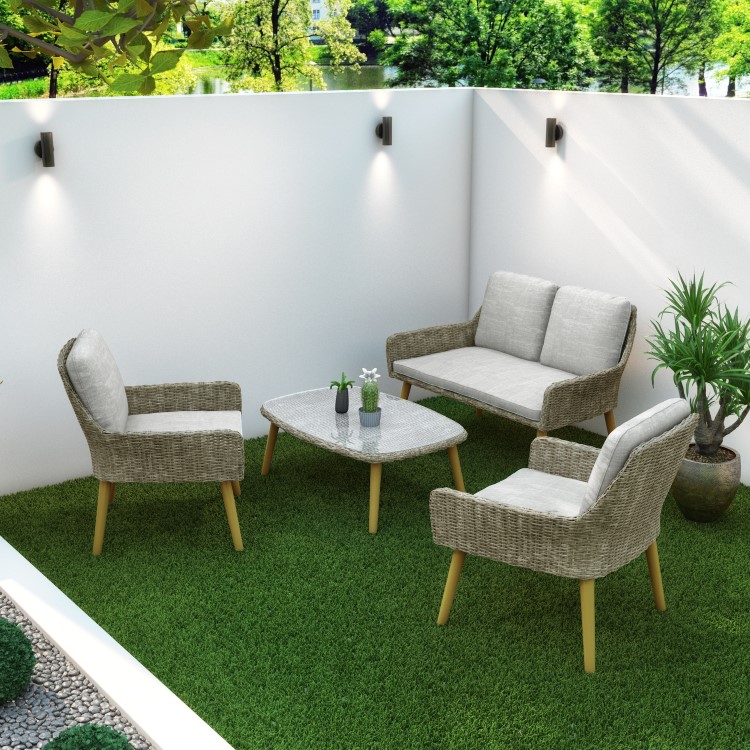 Rattan 4 Seater Garden Sofa & Table Set - Aspen