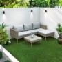 Rattan Garden Recliner Corner Sofa with Cushions & Table