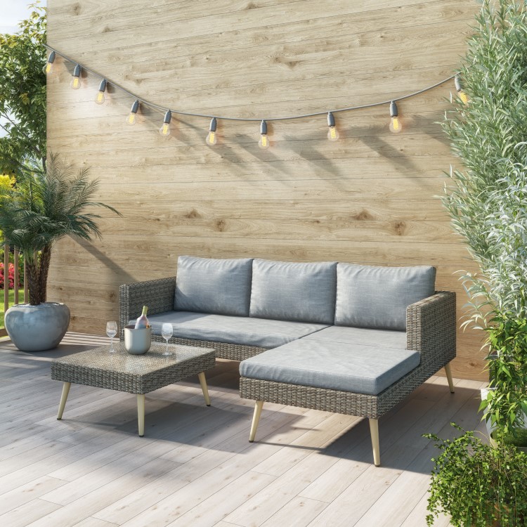 Rattan Garden Recliner Corner Sofa with Cushions & Table