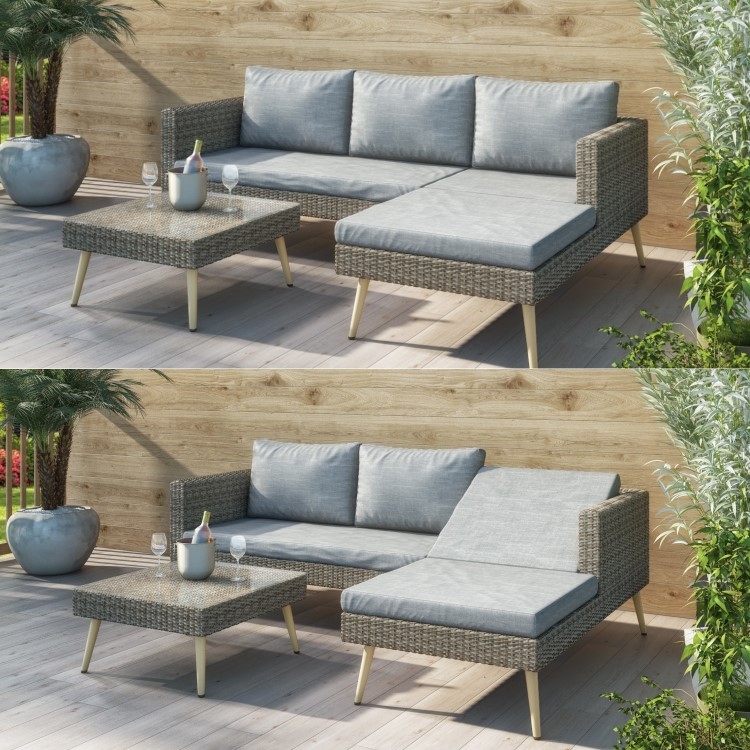Rattan Garden Recliner Corner Sofa with Cushions & Table