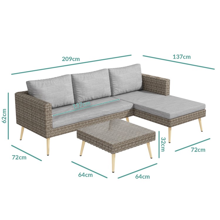 Rattan Garden Recliner Corner Sofa with Cushions & Table