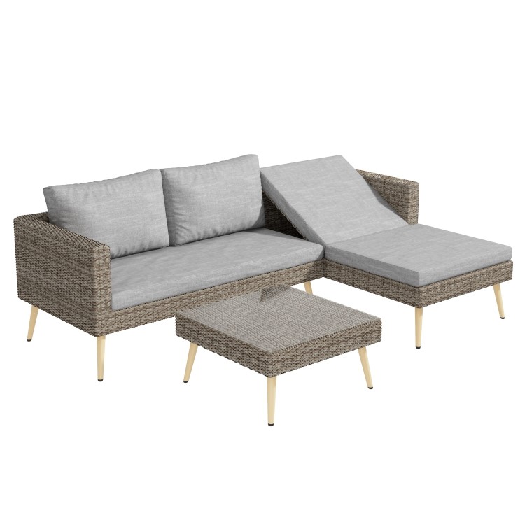 Rattan Garden Recliner Corner Sofa with Cushions & Table