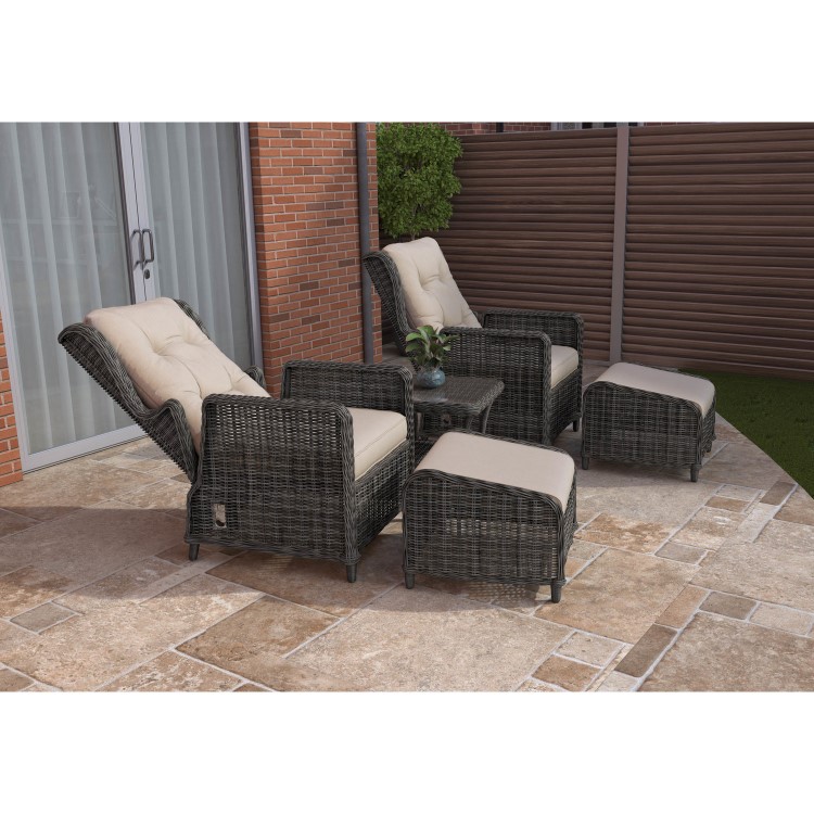 GRADE A1 - Grey Rattan Reclining Garden Lounger Set with Table - Aspen Range