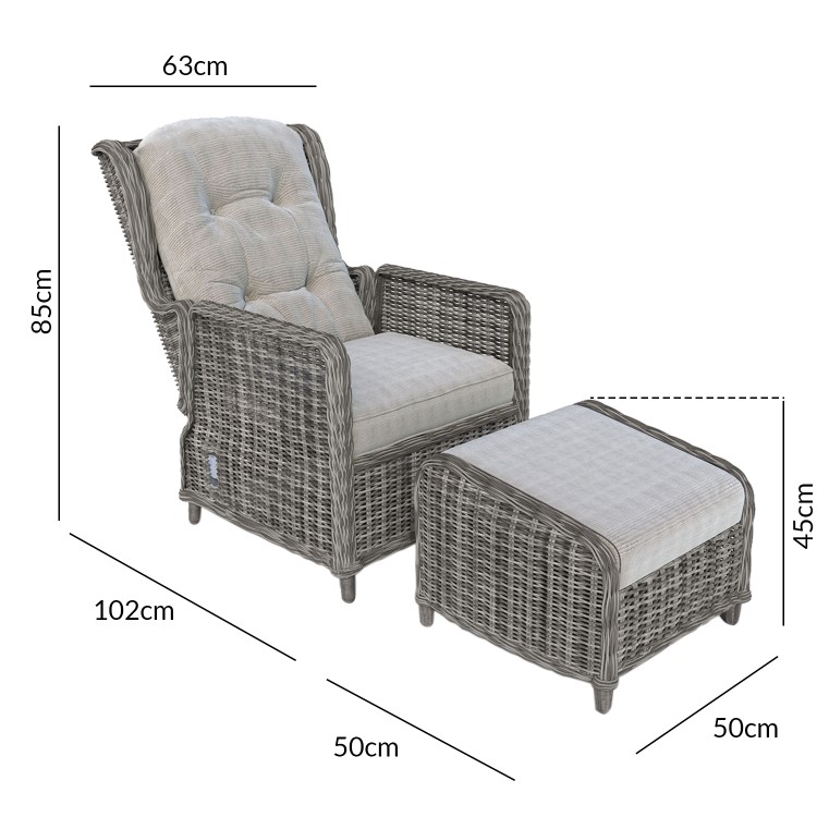 GRADE A1 - Grey Rattan Reclining Garden Lounger Set with Table - Aspen Range