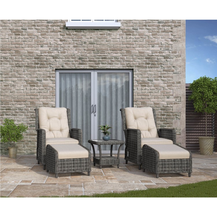 GRADE A1 - Grey Rattan Reclining Garden Lounger Set with Table - Aspen Range