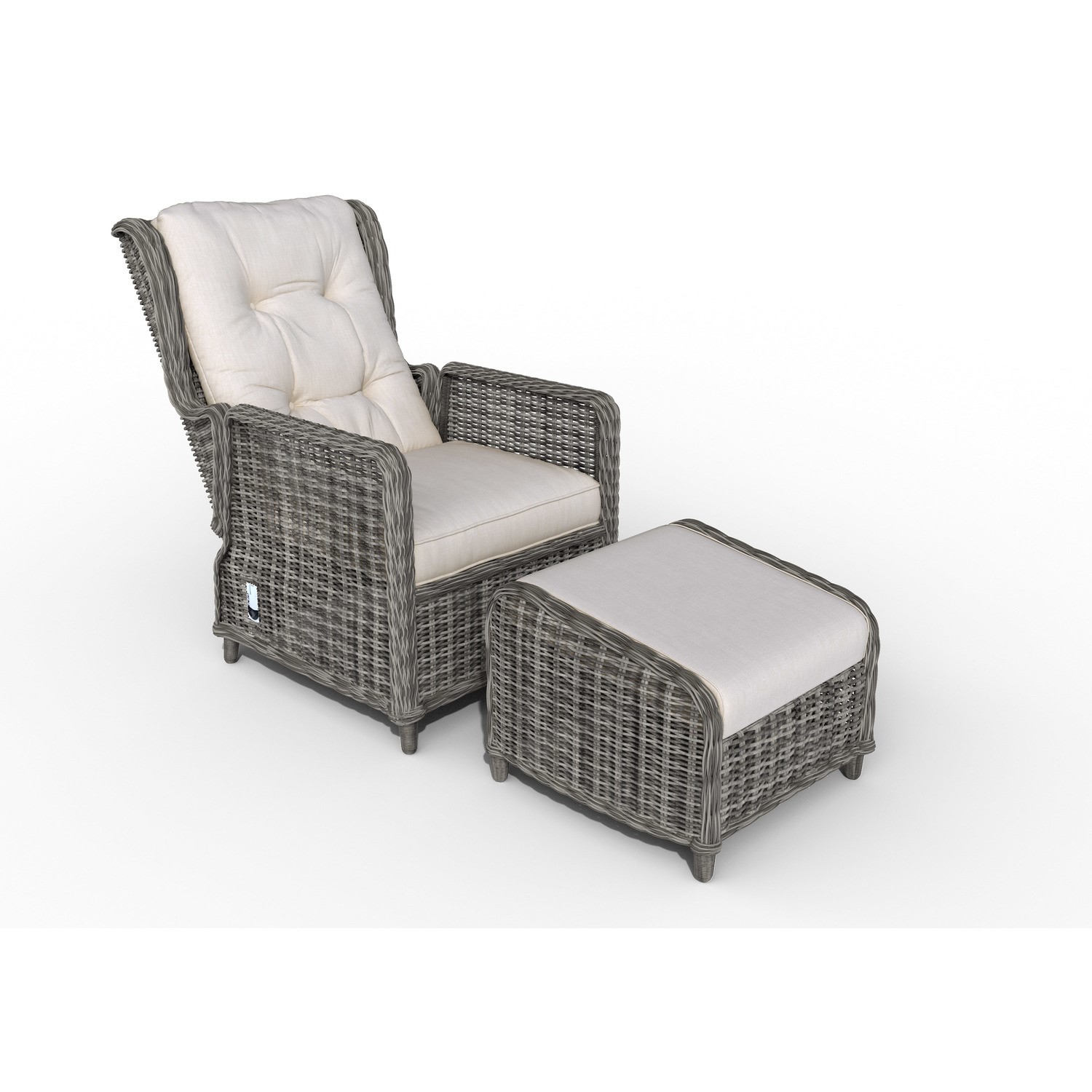 Grade A1 Grey Rattan Reclining Garden Lounger Set With Table