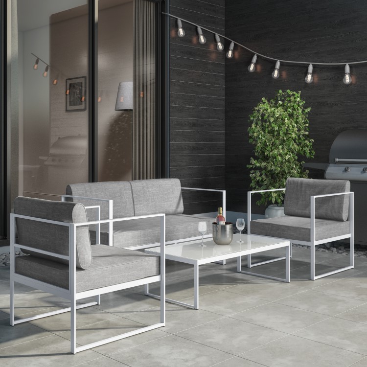 4 Piece White Metal Patio Garden Furniture Set with Table - Como