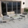 4 Piece Rattan Patio Outdoor Furniture Set with Grey Cushions & Table