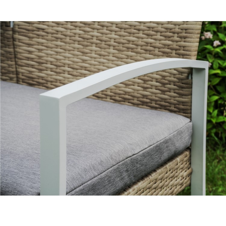 4 Piece Rattan Patio Outdoor Furniture Set with Grey Cushions & Table