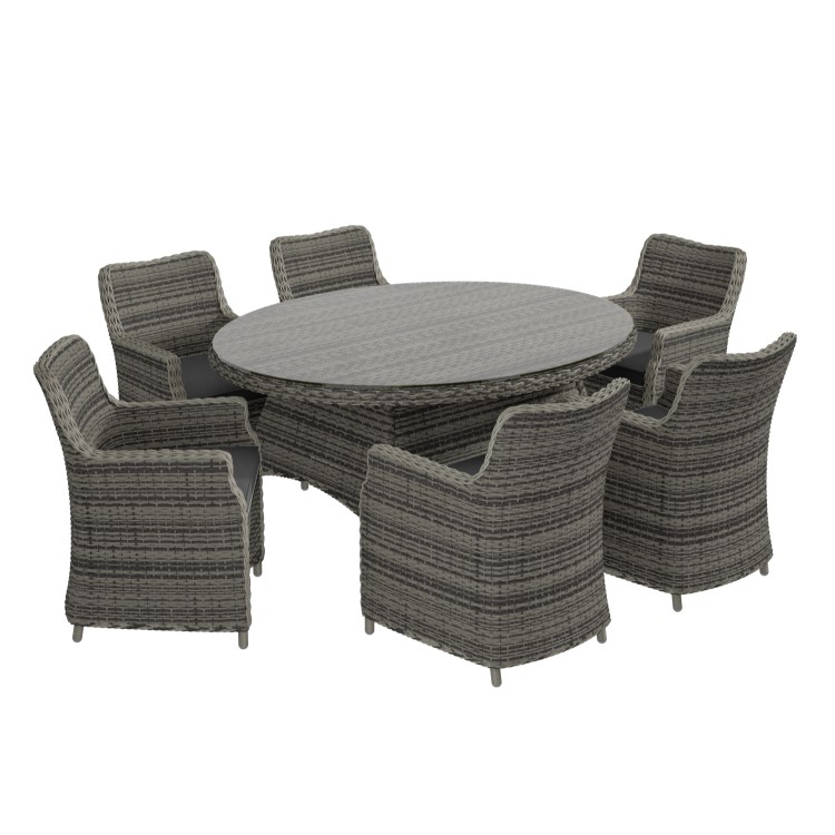 Rattan Garden Dining Table Set with 6 Chairs in Grey