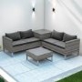 Rattan Corner Sofa Set with Storage Box and Table in Grey