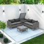 Rattan Corner Sofa Set with Storage Box and Table in Grey