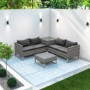 Rattan Corner Sofa Set with Storage Box and Table in Grey