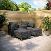 4 Seater Grey Modular Rattan Garden Sun Lounger Set with Table - Como