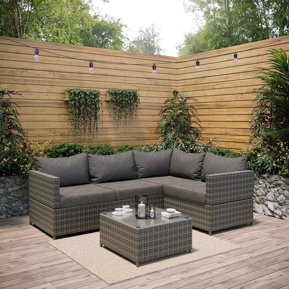 Rattan Garden Corner Sofa Set - Grey - Aspen - BuyItDirect.ie