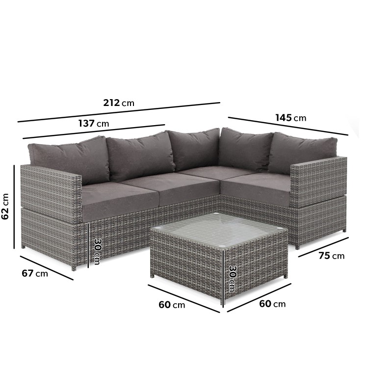 4 Seater Grey Rattan Garden Corner Sofa Set  - Fortrose
