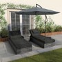 Rattan Sun Loungers with Side Table in Grey - Garden Furniture