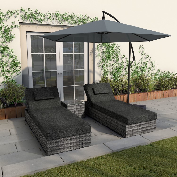 Rattan Sun Loungers with Side Table in Grey - Garden Furniture