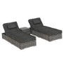 Rattan Sun Loungers with Side Table in Grey - Garden Furniture