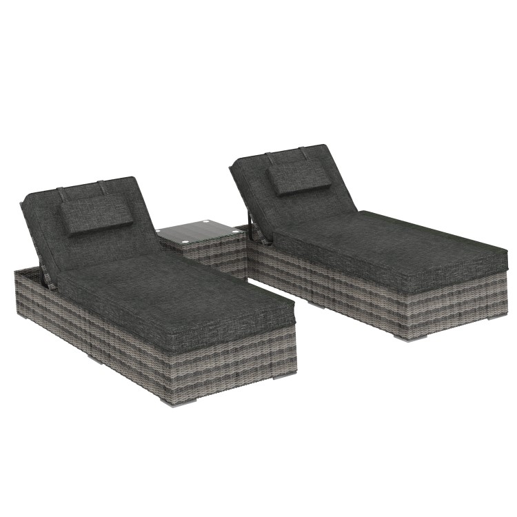 Rattan Sun Loungers with Side Table in Grey - Garden Furniture