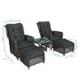 Reclining Rattan Garden Lounger Set in Grey with Table & Footstools  - Aspen