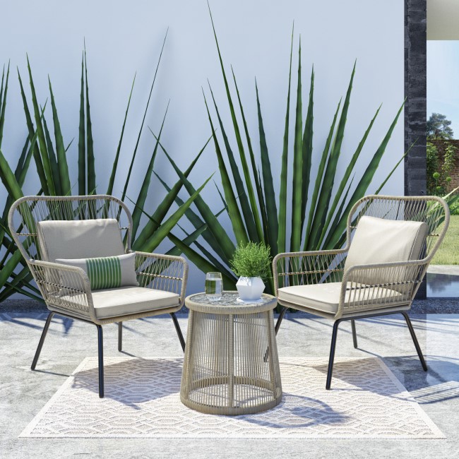 2 Seater Garden  Woven Rope Effect Bistro Set - Natural - Como